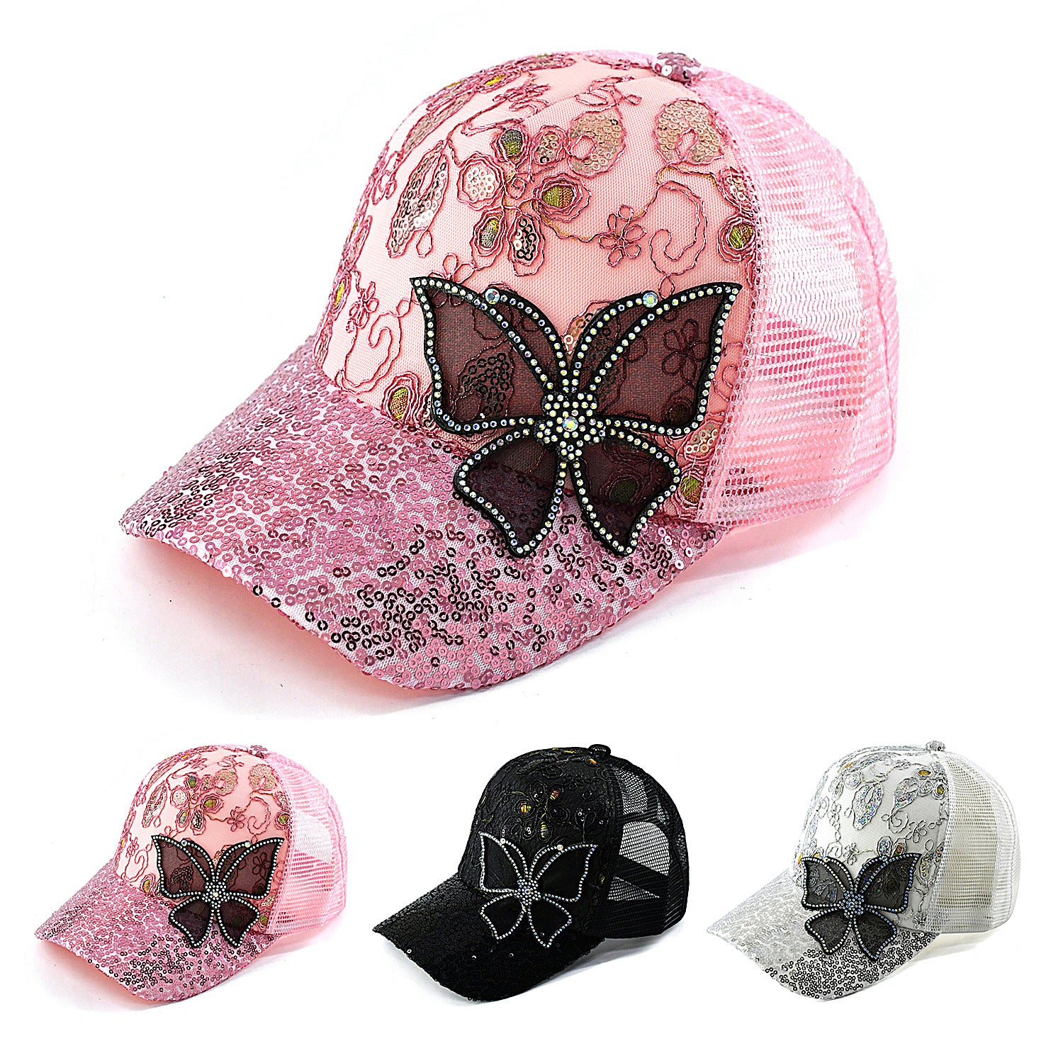 Wholesale Sequined butterfly fashion sun protection sun shading breathable hip-hop baseball cap