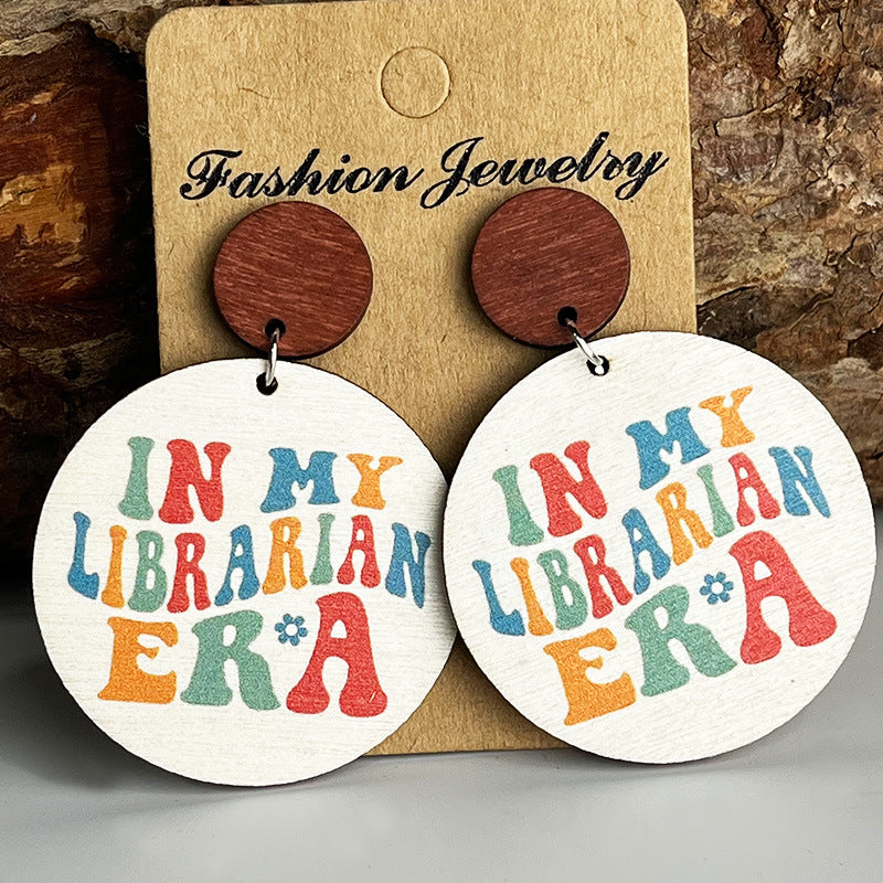 Wholesale Teacher' s sunflower wooden colorful letter earrings