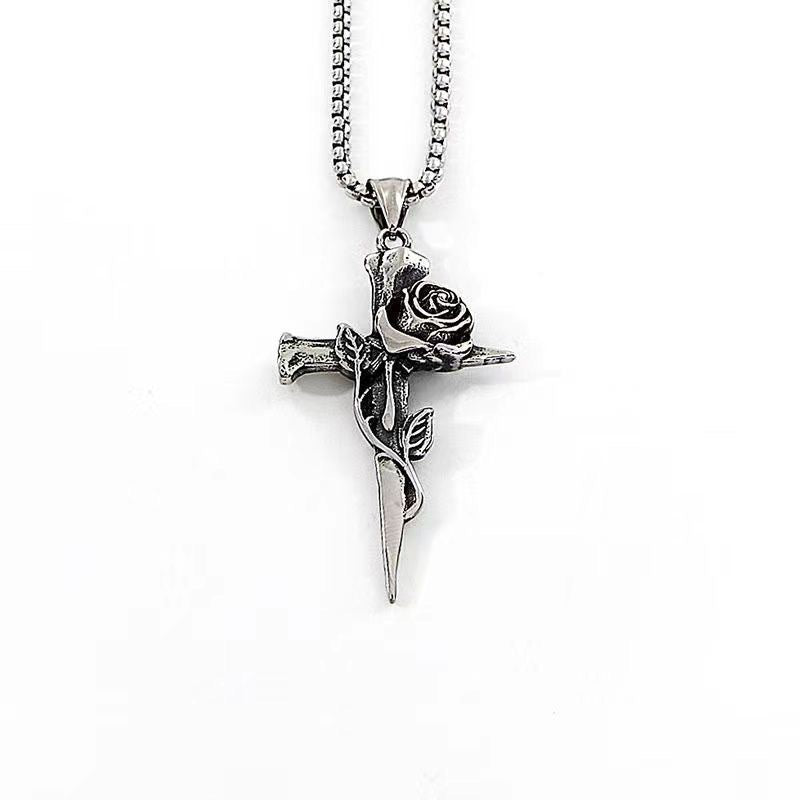 Wholesale  Retro Color-free Male Decoration Cross Pendant Necklace Simple Woolen Chain