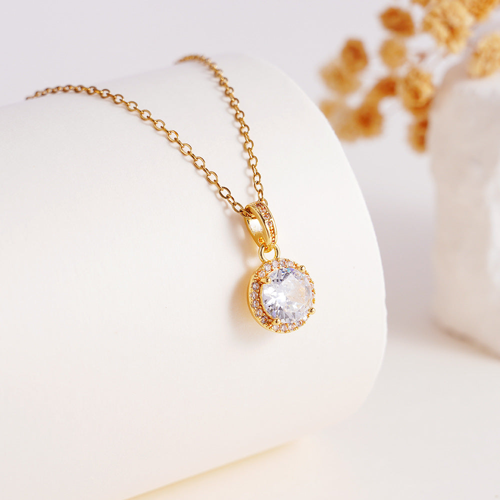 Wholesale Copper Inlaid with Zircon Geometric Round Necklace Stainless Steel Clavicle Chain Jewelry