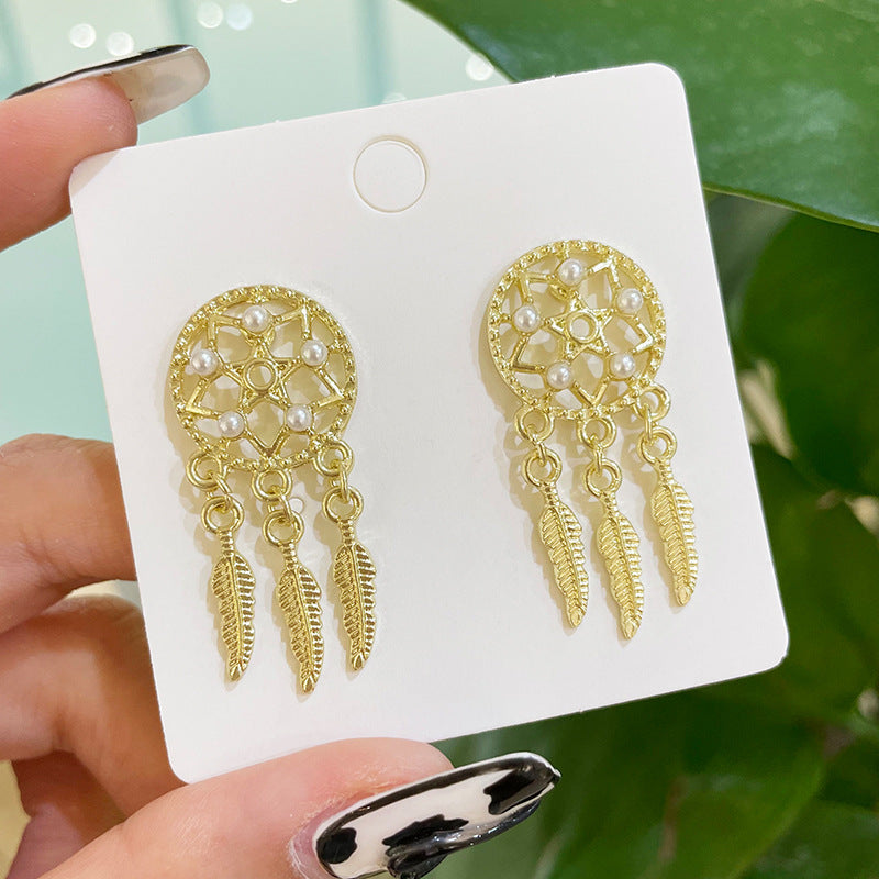 Wholesale Vintage Square Irregular Dream Catcher Pearl Earrings