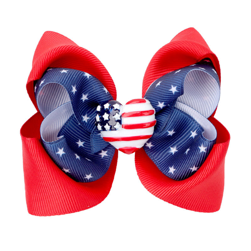 Wholesale Kids Bow Independence Day Tricolor Flag Bubble Flower Hair Clips