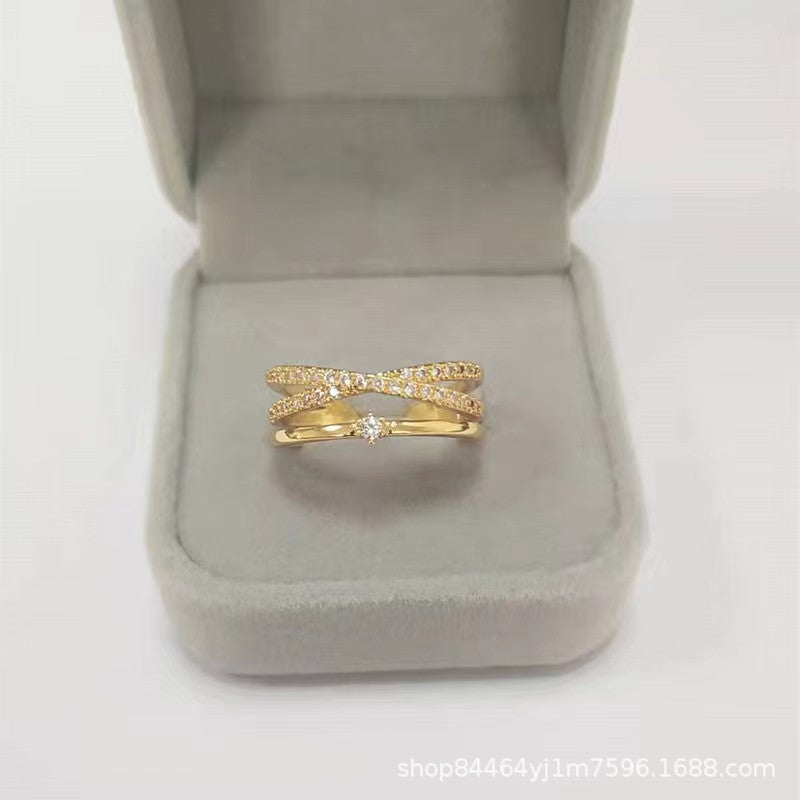 Wholesale Adjustable open cross double layer zircon ring