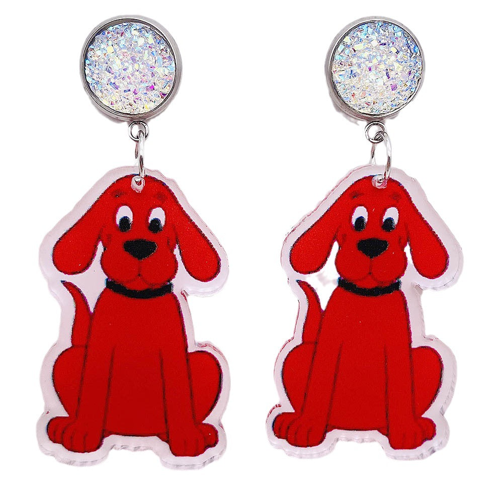 Wholesale Cartoon Animal Earrings Dragonfly Red Dog Elephant Reading Acrylic Earrings