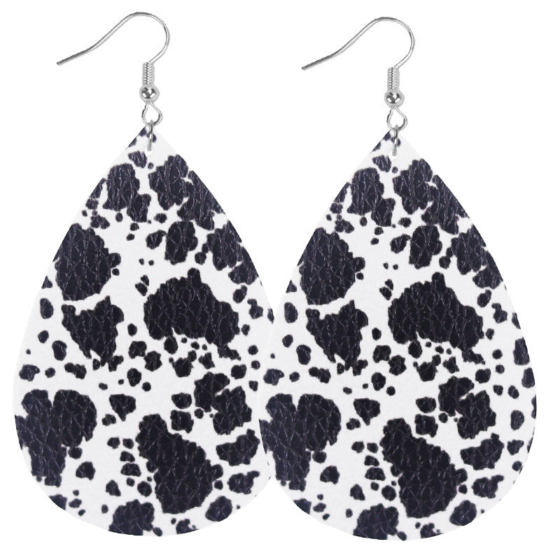 Wholesale 2pairs/pack Cow Print Leopard Print Tiger Print Double Sided Print Leather Earrings