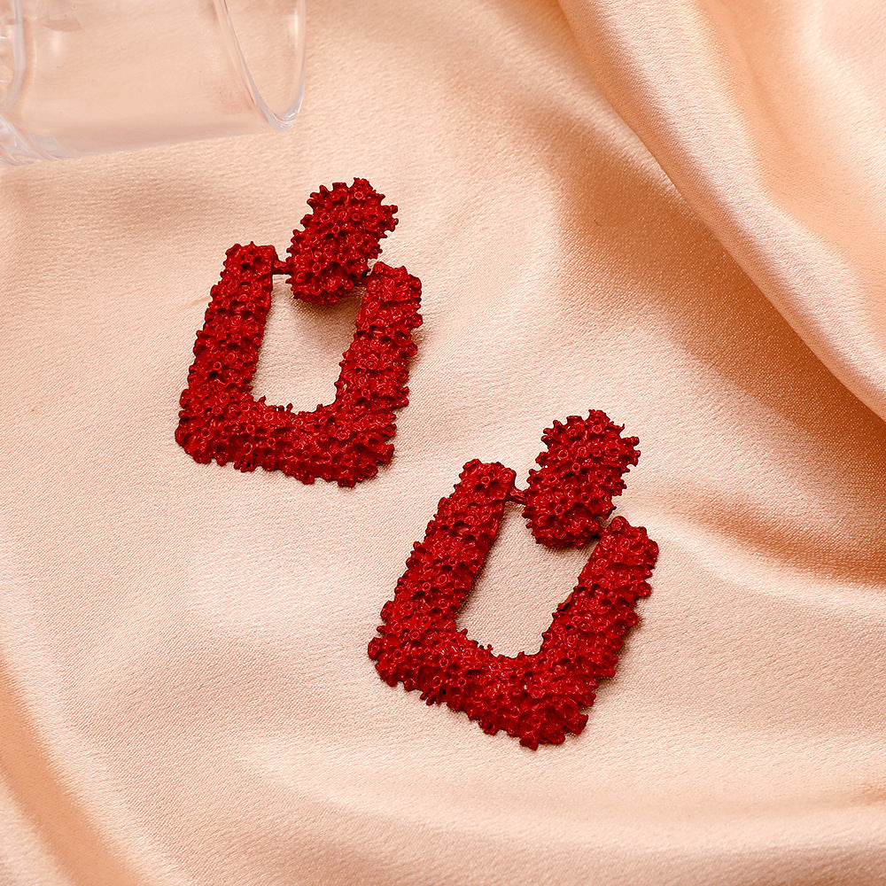 Wholesale Retro Exaggerated Square Frosted Alloy Earrings