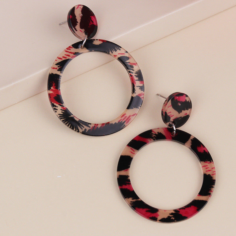 Wholesale Acetate plate colorful hollow round acrylic earrings retro leopard print earrings