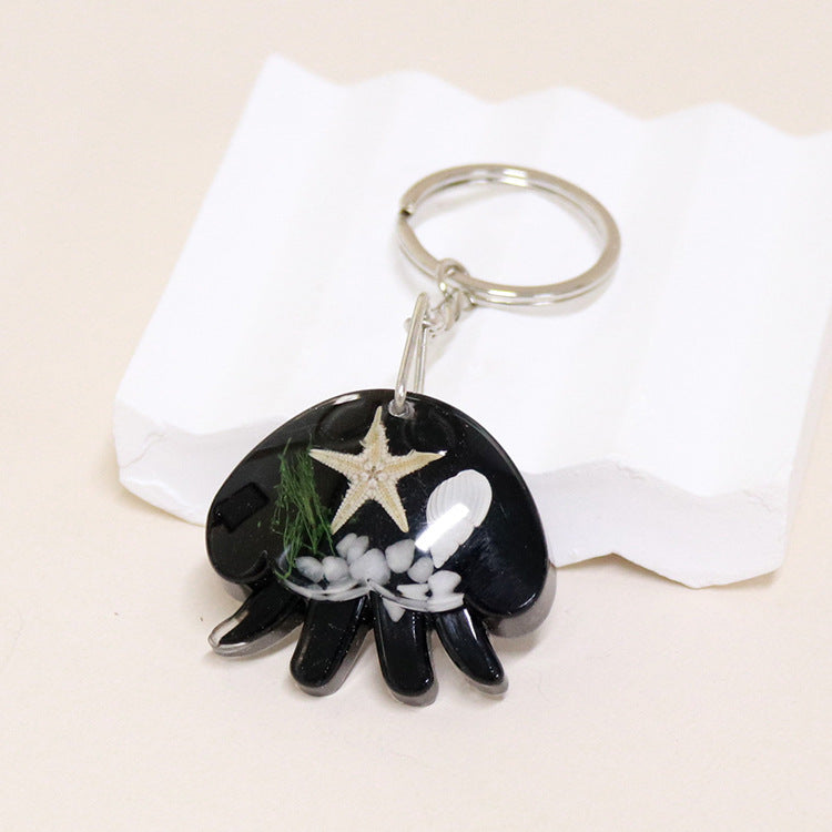 Wholesale 6pcs Jellyfish Shape Resin Glue Real Starfish Shell Ocean Keychain