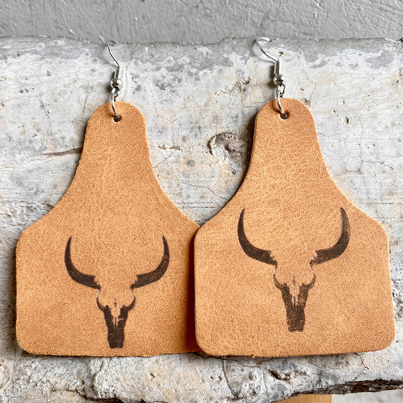 3 parejas al por mayor/paquete Cowboy Western Aztec Silhouette Pendientes de cuero geométrico