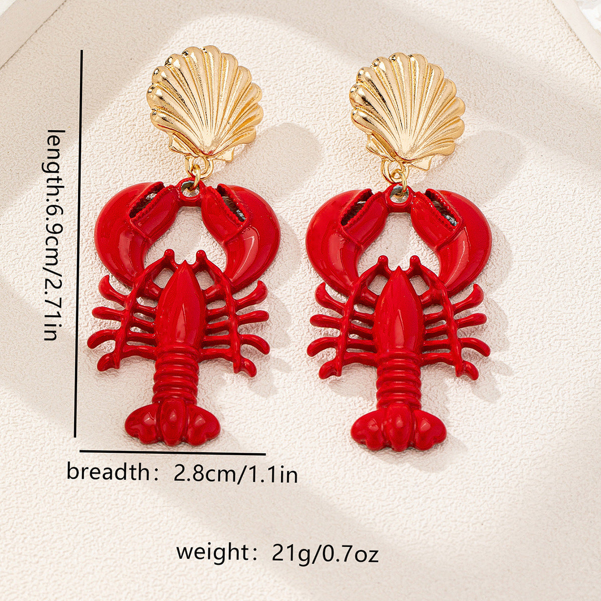 Wholesale Marine Life Series Red Lacquered Lobster Metal Shell Earrings