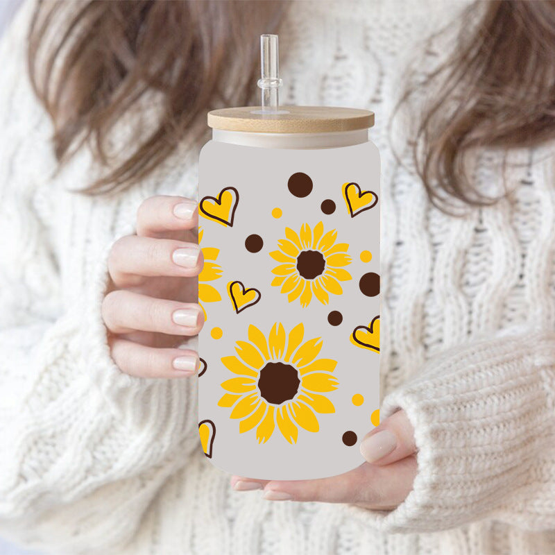 Wholesale Yellow blooming sunflowers  16oz Cup UV DTF Wraps