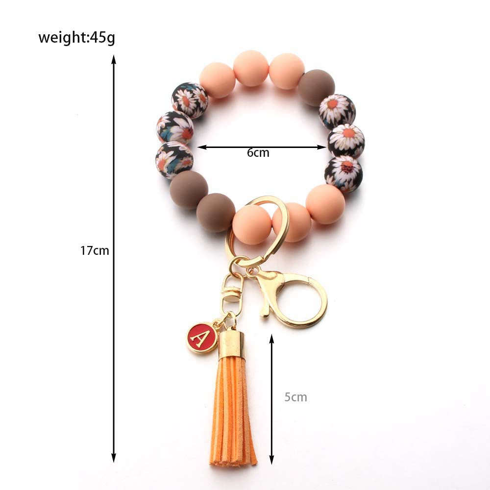Wholesale Silicone Bead Leather Small Tassel Wrist Keychain