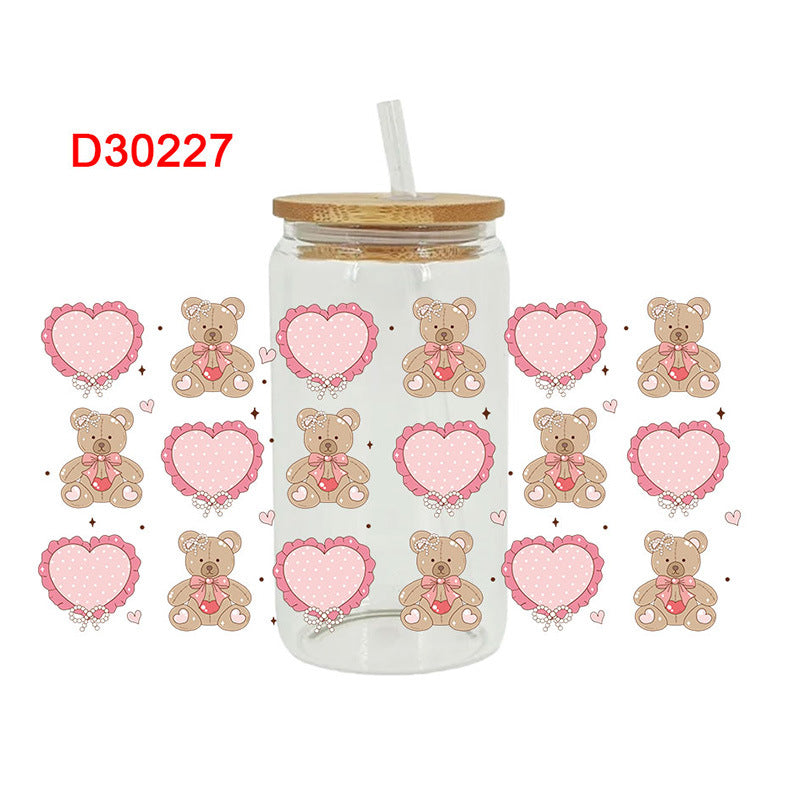 Wholesale Pink Hearts  16oz Cup UV DTF Wraps