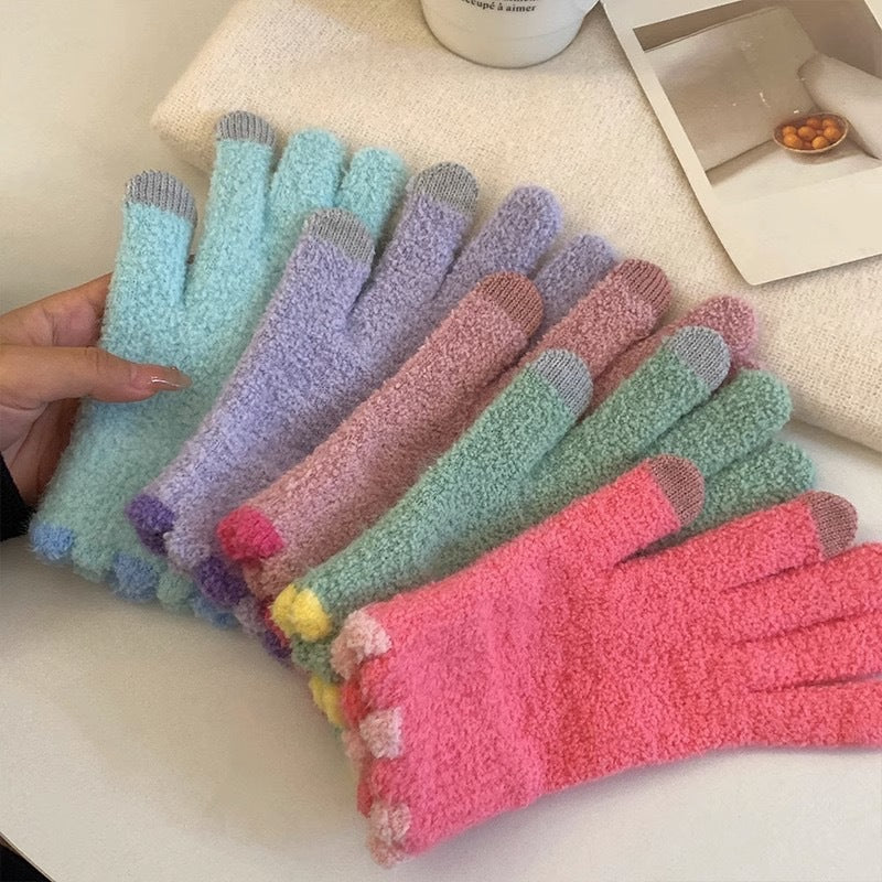 Wholesale Colorful Plush Fingerless Touch Screen Warm Winter Gloves