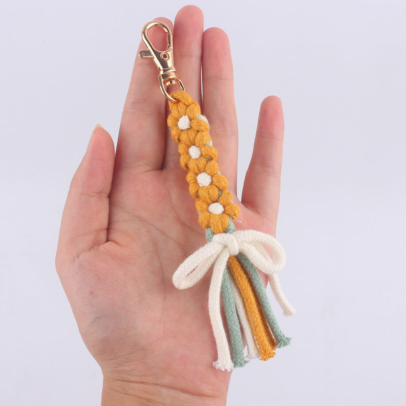 Wholesale Hand Woven Cartoon Flower Bow Knot Cotton Rope Keychain