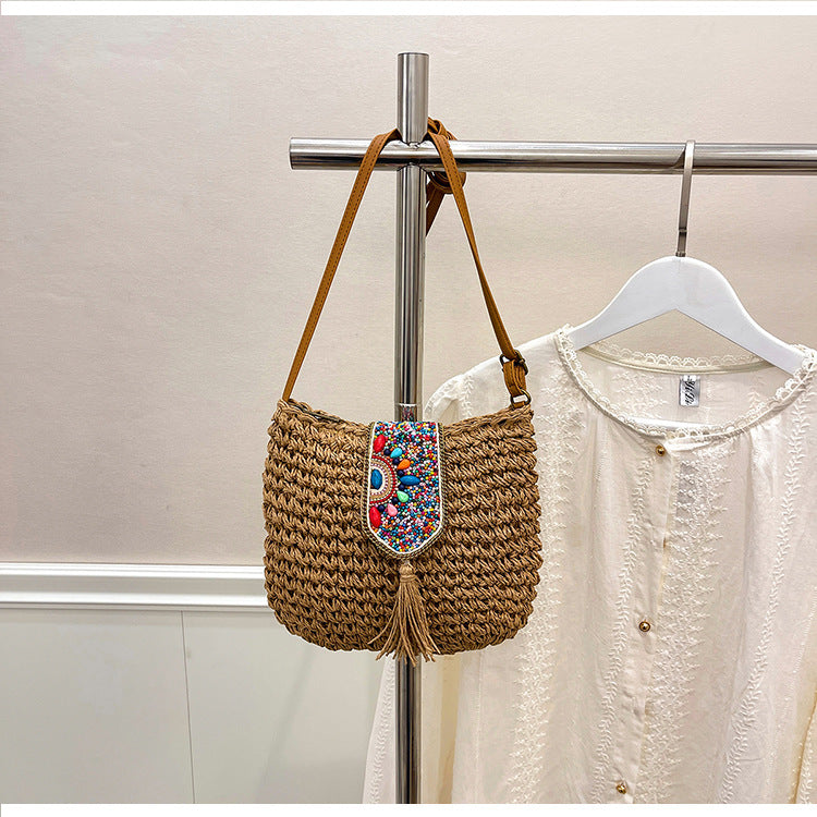 Simple design one-shoulder crossbody woven bag