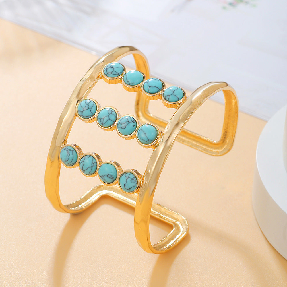 Wholesale Imitation Turquoise Boho Geometric Metal Bracelet