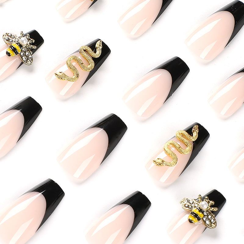 Wholesale Plastic Little Bee Explosive Flash Finger Black Patchwork Nail Art Pieces