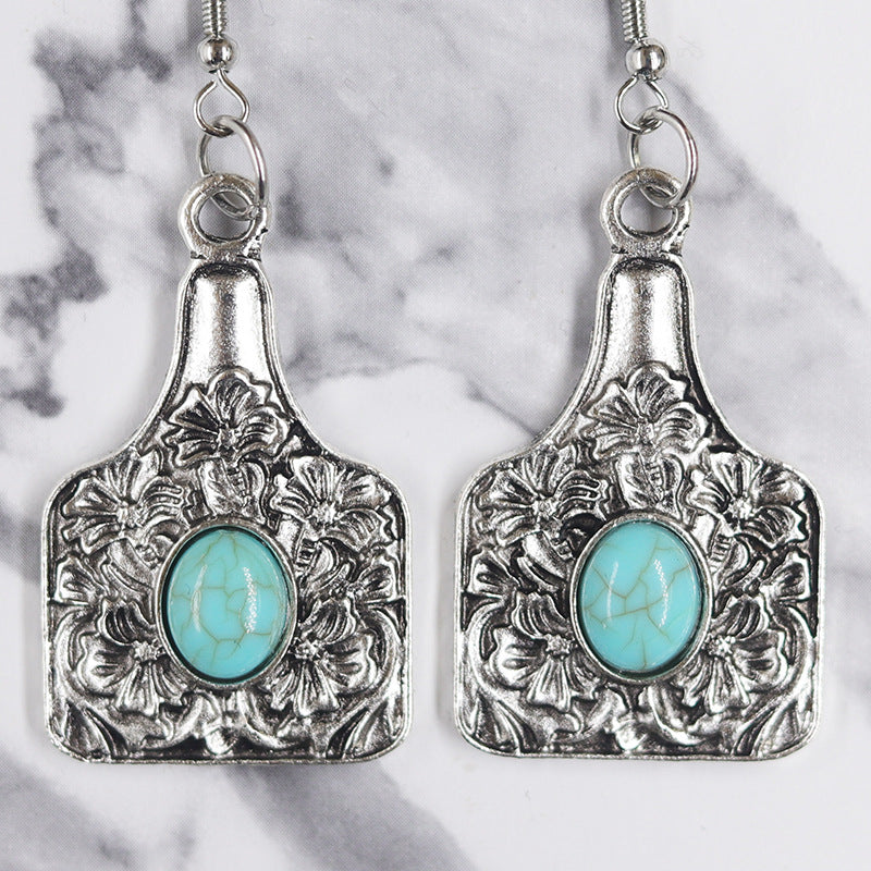 Wholesale Western Distressed Cowboy Style Alloy Turquoise Sunflower Cactus Retro Ethnic Flower Earrings