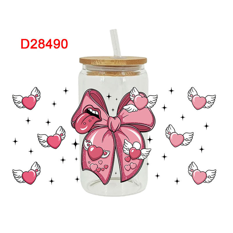 Wholesale Bow Cow Cartoon Valentine's Day 16oz Cup UV DTF Wraps