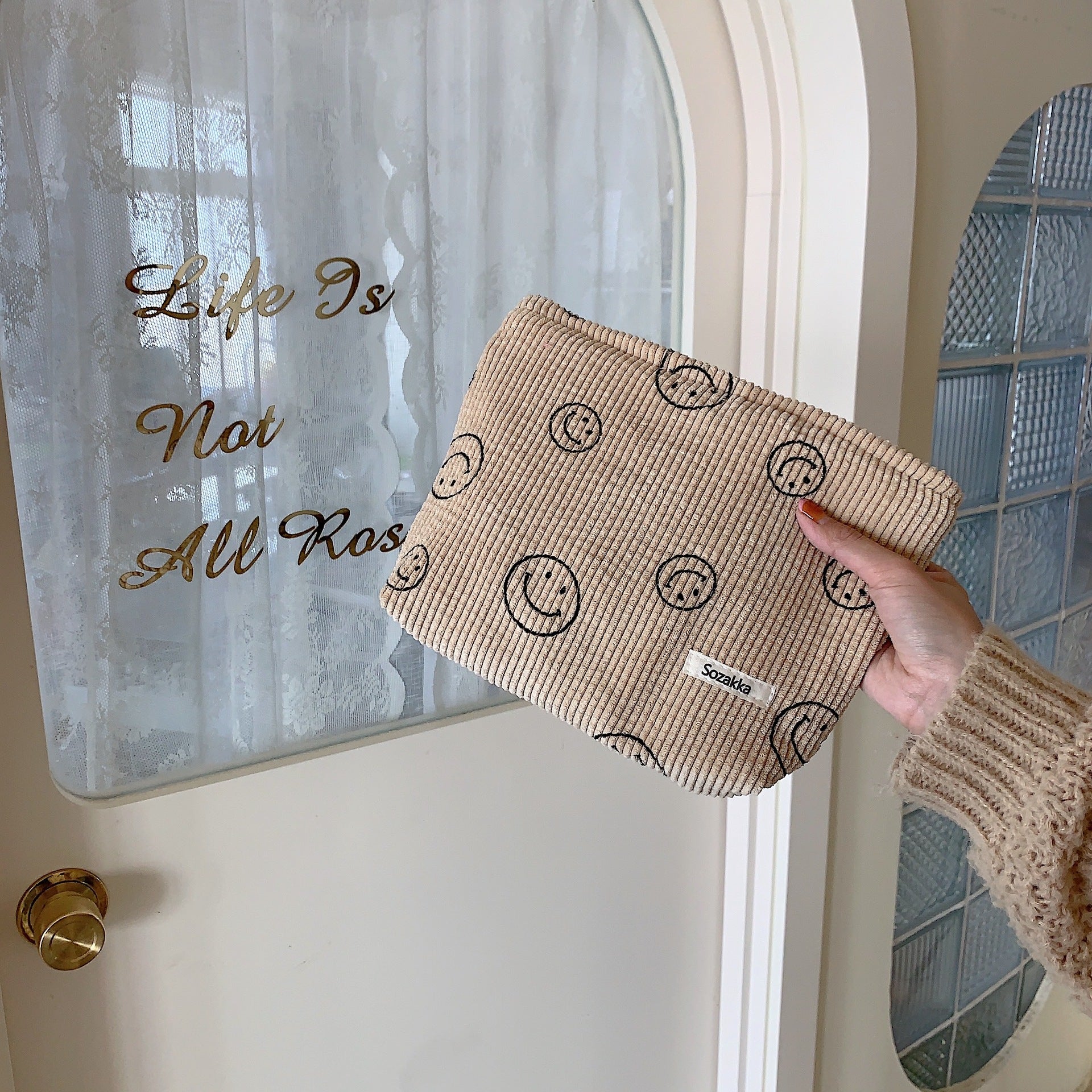 Wholesale Corduroy Smiley Face and Polka Dot Makeup Bags