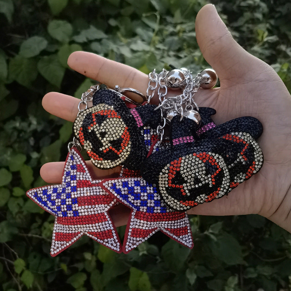 Wholesale 4pcs Diamond studded national flag five pointed star Rhinestone Keychain