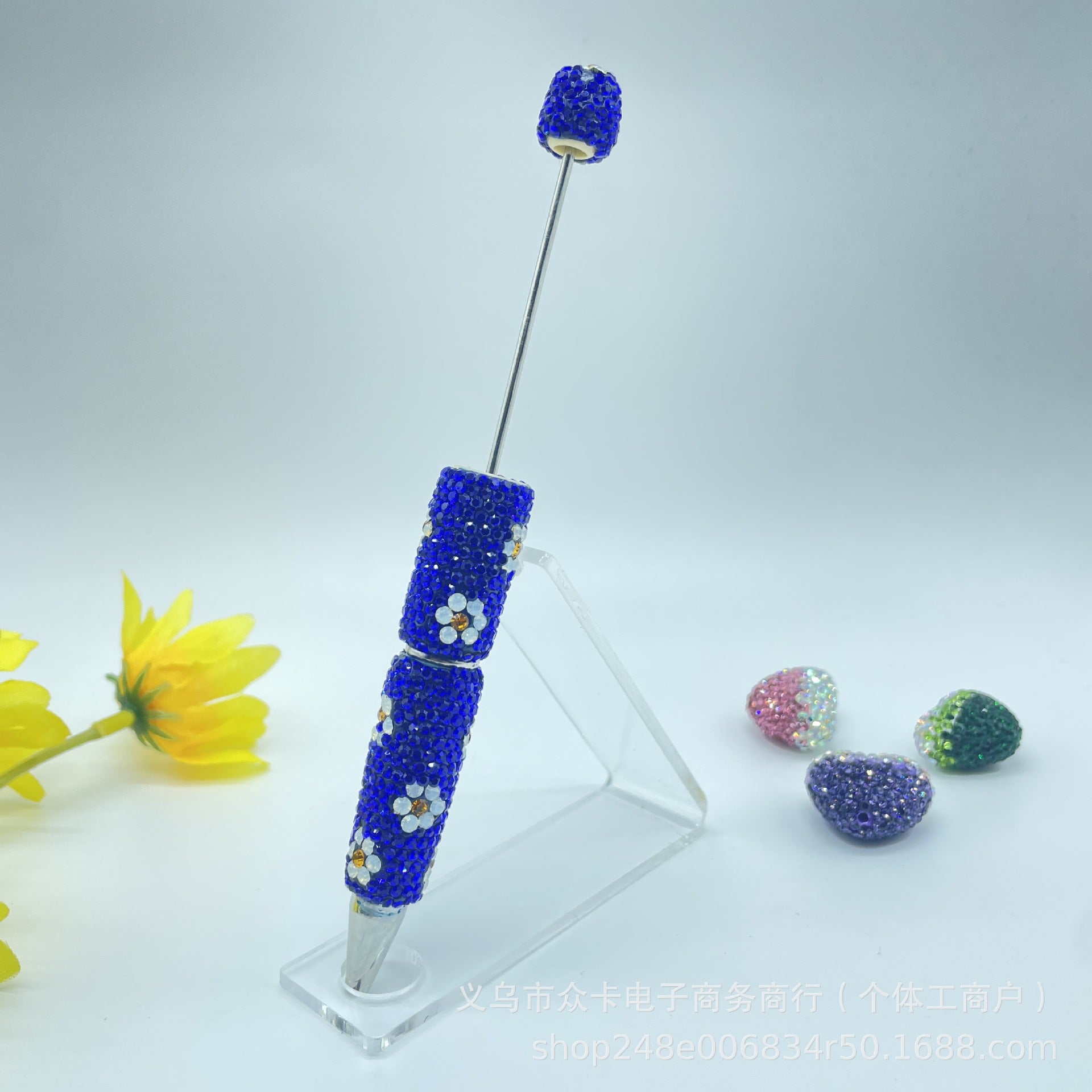 Wholesale Small  Rotating  Diamond-Encrusted  Ballpoint DIY  Fancy Beadable Pens