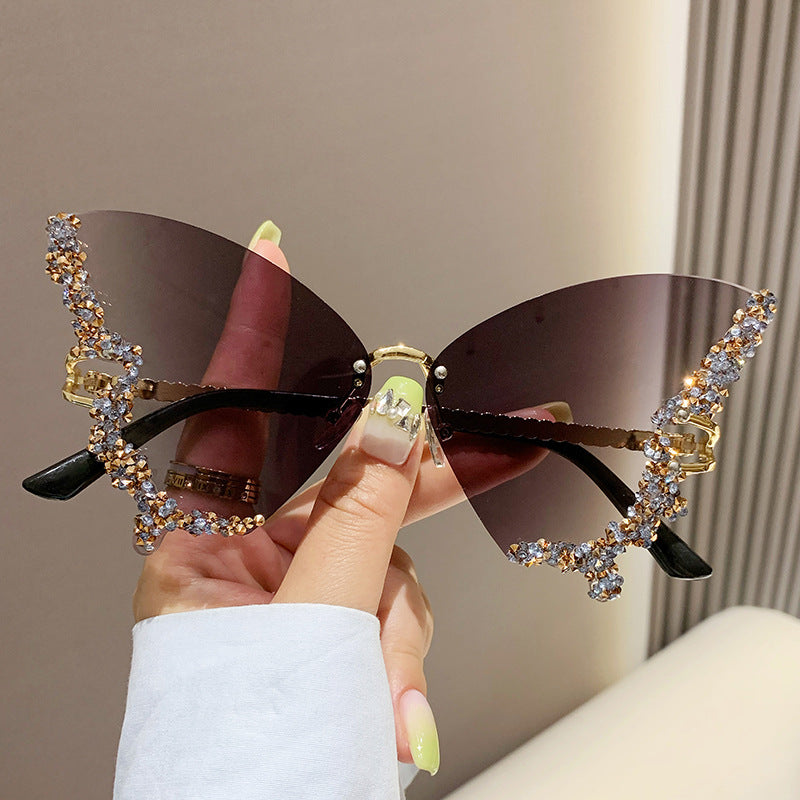 Wholesale Large Frame Diamond Butterfly Sunglasses