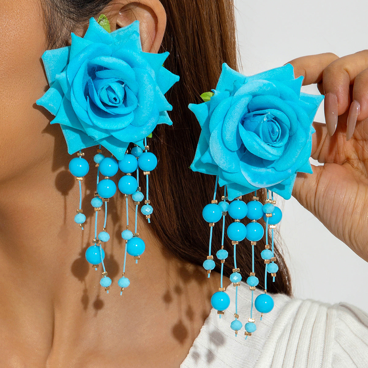 Wholesale Colorful three-dimensional rose flower earrings
