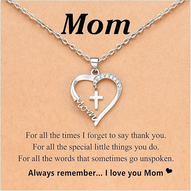 Wholesale Heart-shaped cross MOM clavicle necklace