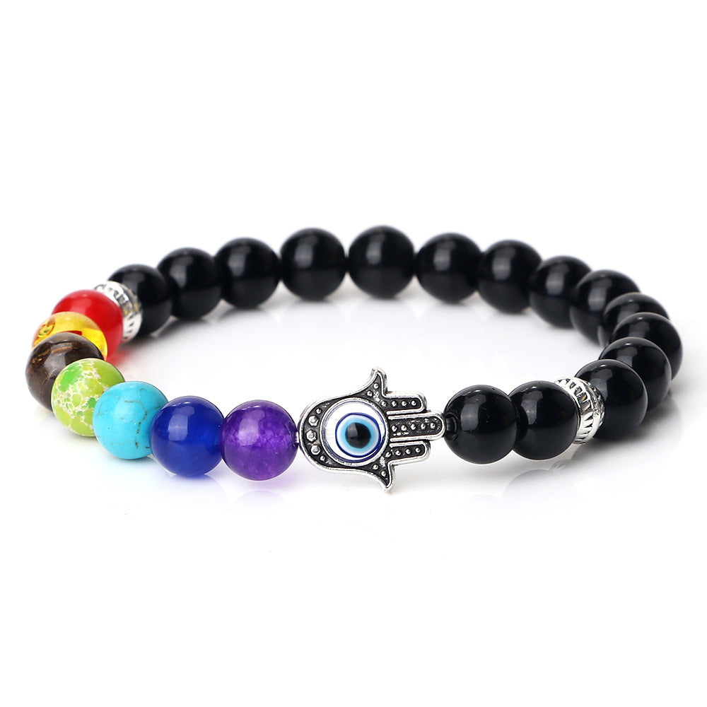 Wholesale Spaced Buddha Hand Alloy Spacer Eye String Colorful Stone Bracelet
