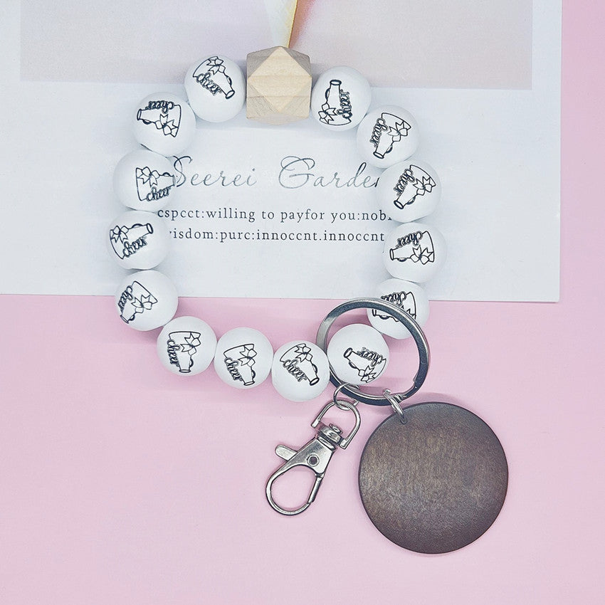 Wholesale MAMA Alphabet Wooden Bead Bracelet Keychain