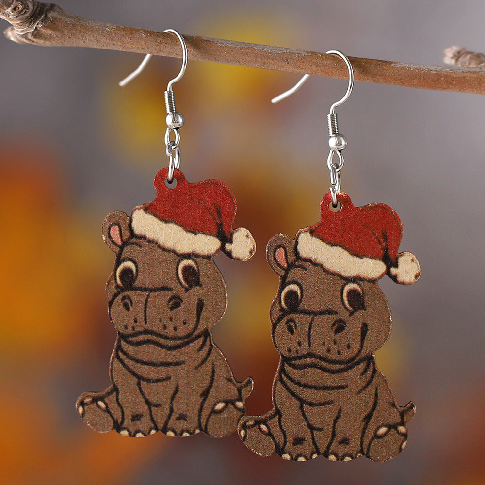 Wholesale Christmas Western Style Mountain Cow Wood Double-Sided Earrings