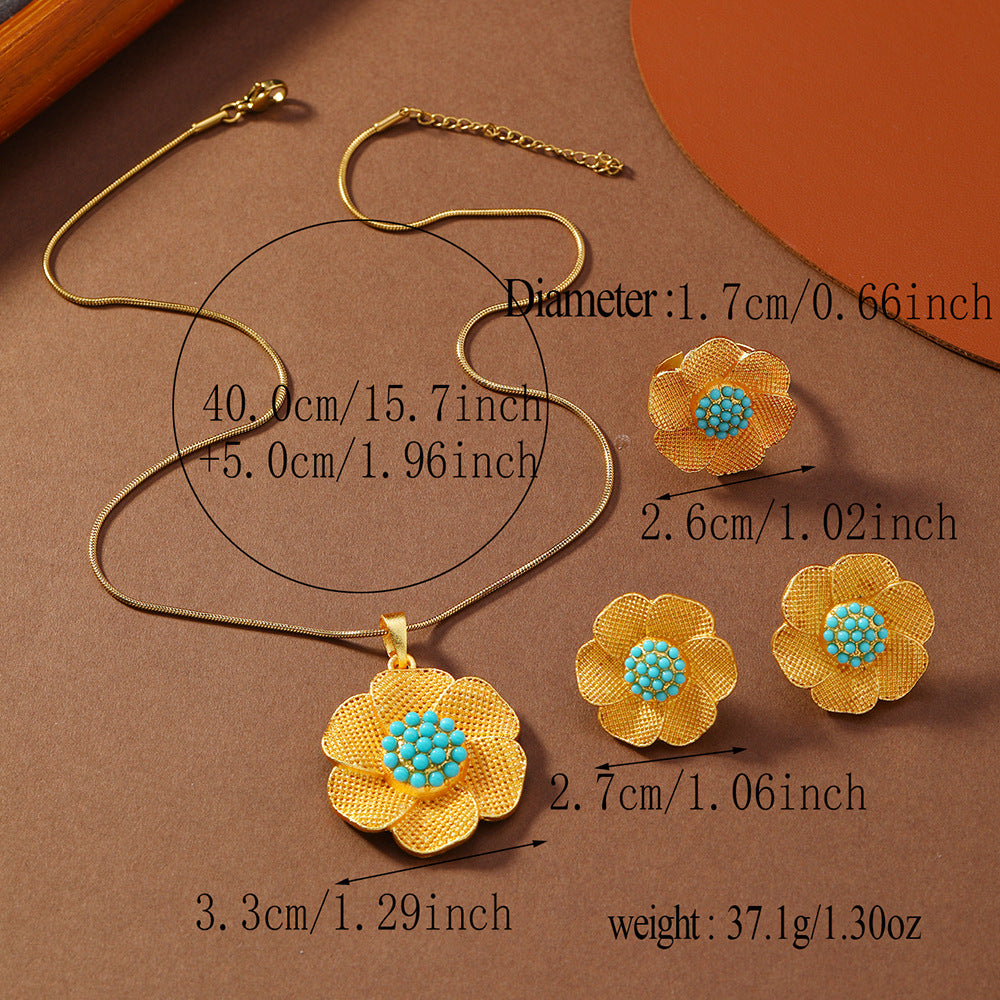 Wholesale Exaggerated Flower Alloy Pearl Vintage Jewelry Set