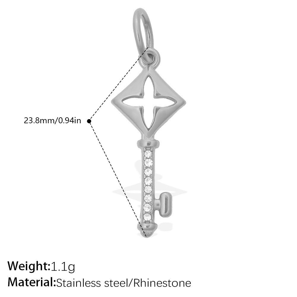 Wholesale Stainless steel gold-colored diamond-studded key cross pendant
