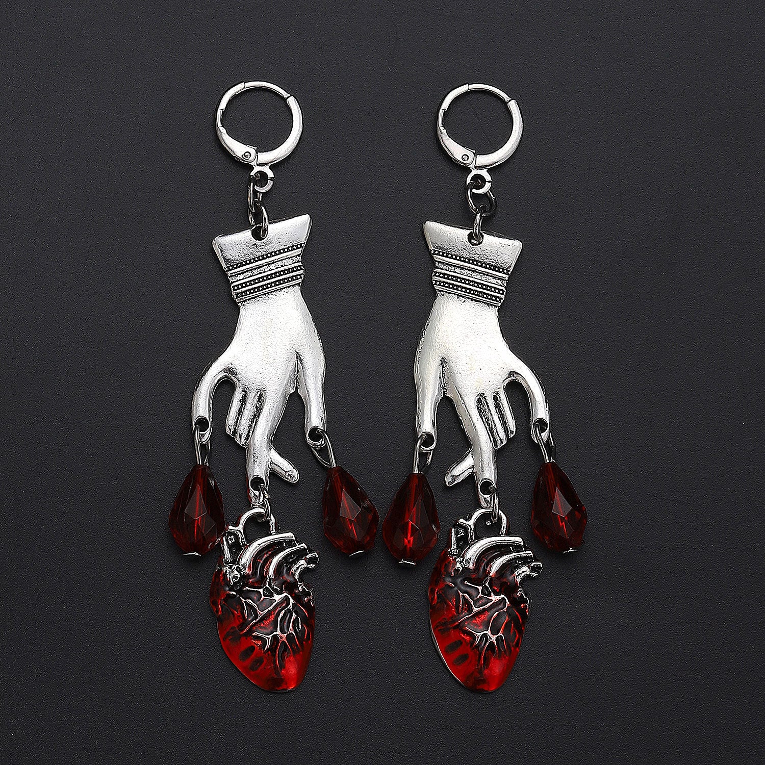 Wholesale Halloween Gothic Blood Drops Heart Palm Ruby Alloy Earrings