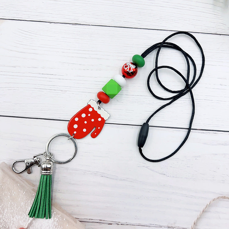 Wholesale Christmas Silicone Beaded Strap Keychain Split Strap Necklace