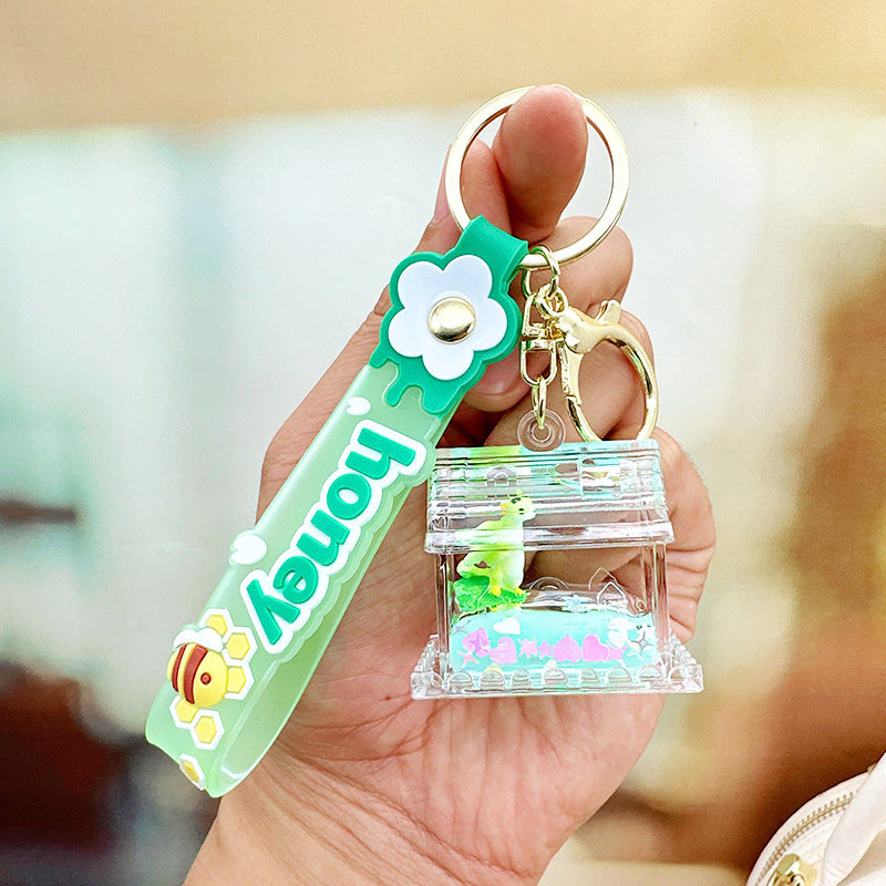 Wholesale Cute Dinosaur House Floating Quicksand Acrylic Liquid Keychain