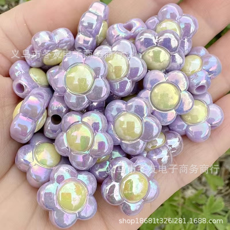 Wholesale Random 100pcs 15mm AB color plum blossom dual color acrylic beads
