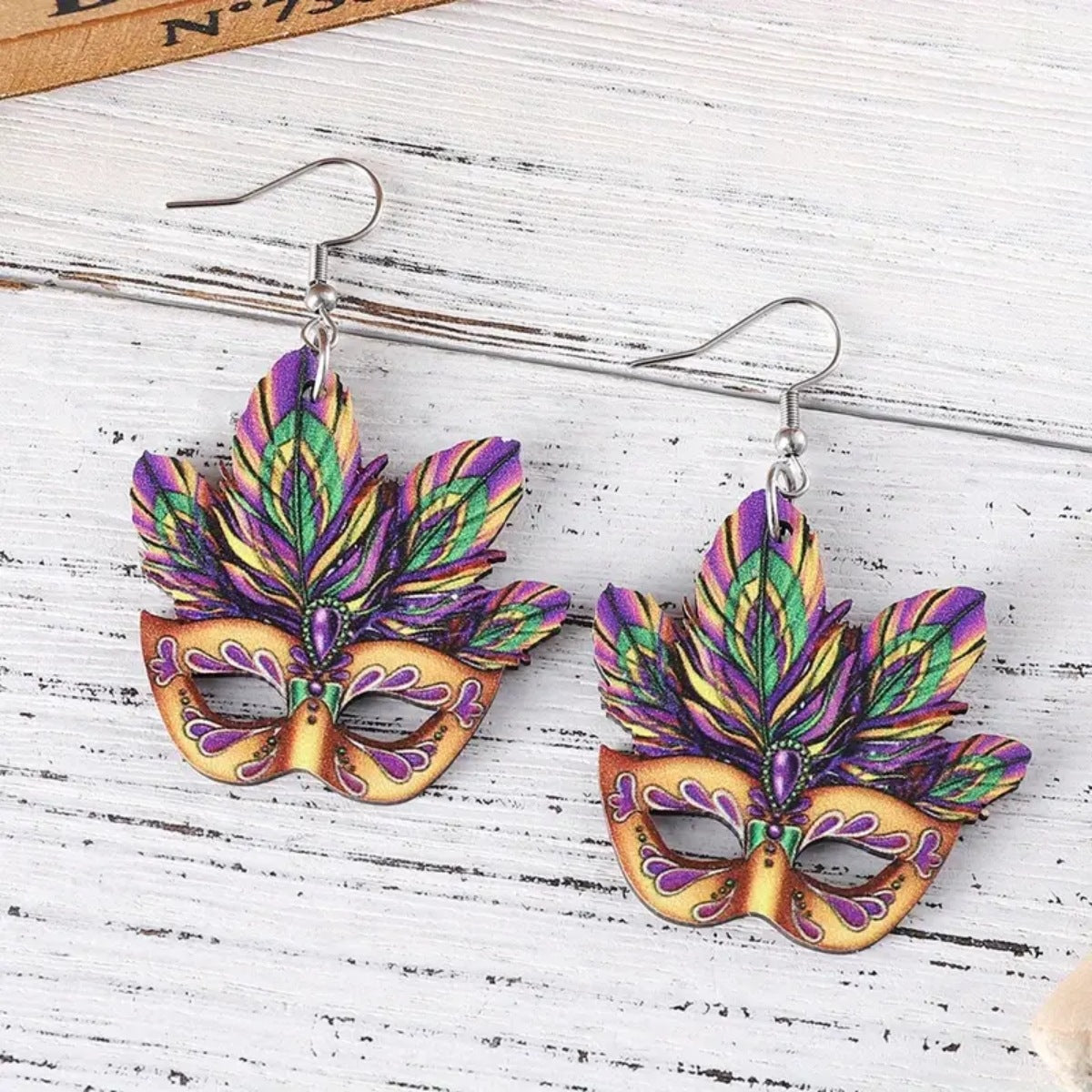 Wholesale Carnival color jewelry exaggerated mask hollow wooden personality trend earrings
