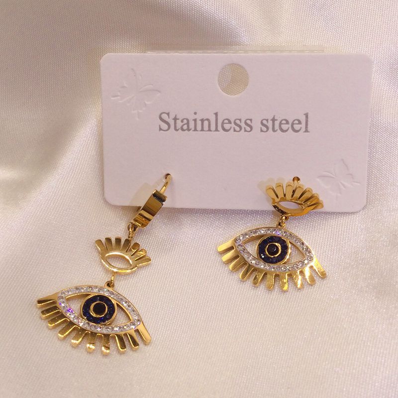 Wholesale Titanium Steel Devil's Eye Colored Painted Diamond Hollow Earrings