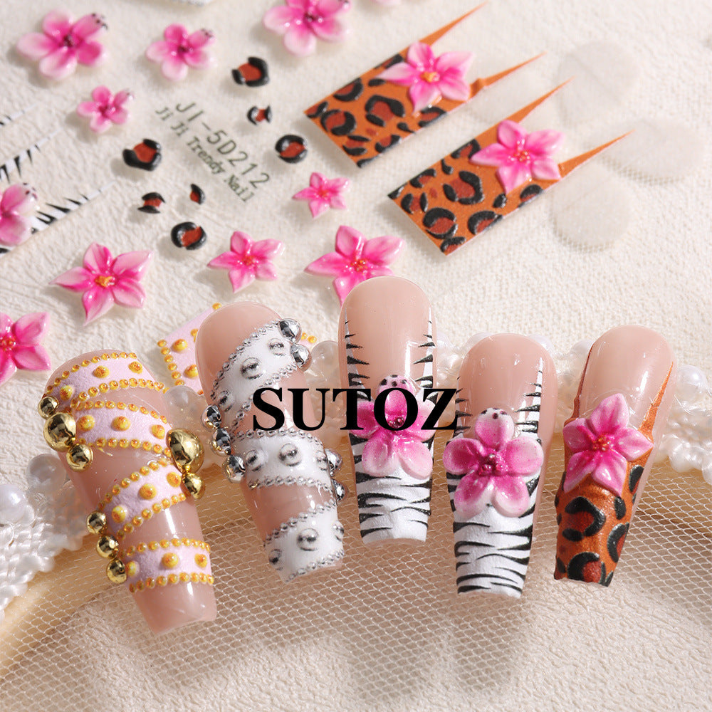 Wholesale 5D nail art stickers leopard zebra pattern 3D relief nail art stickers