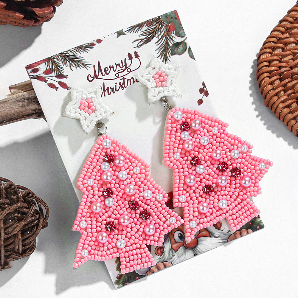 Wholesale Christmas tree rice bead earrings