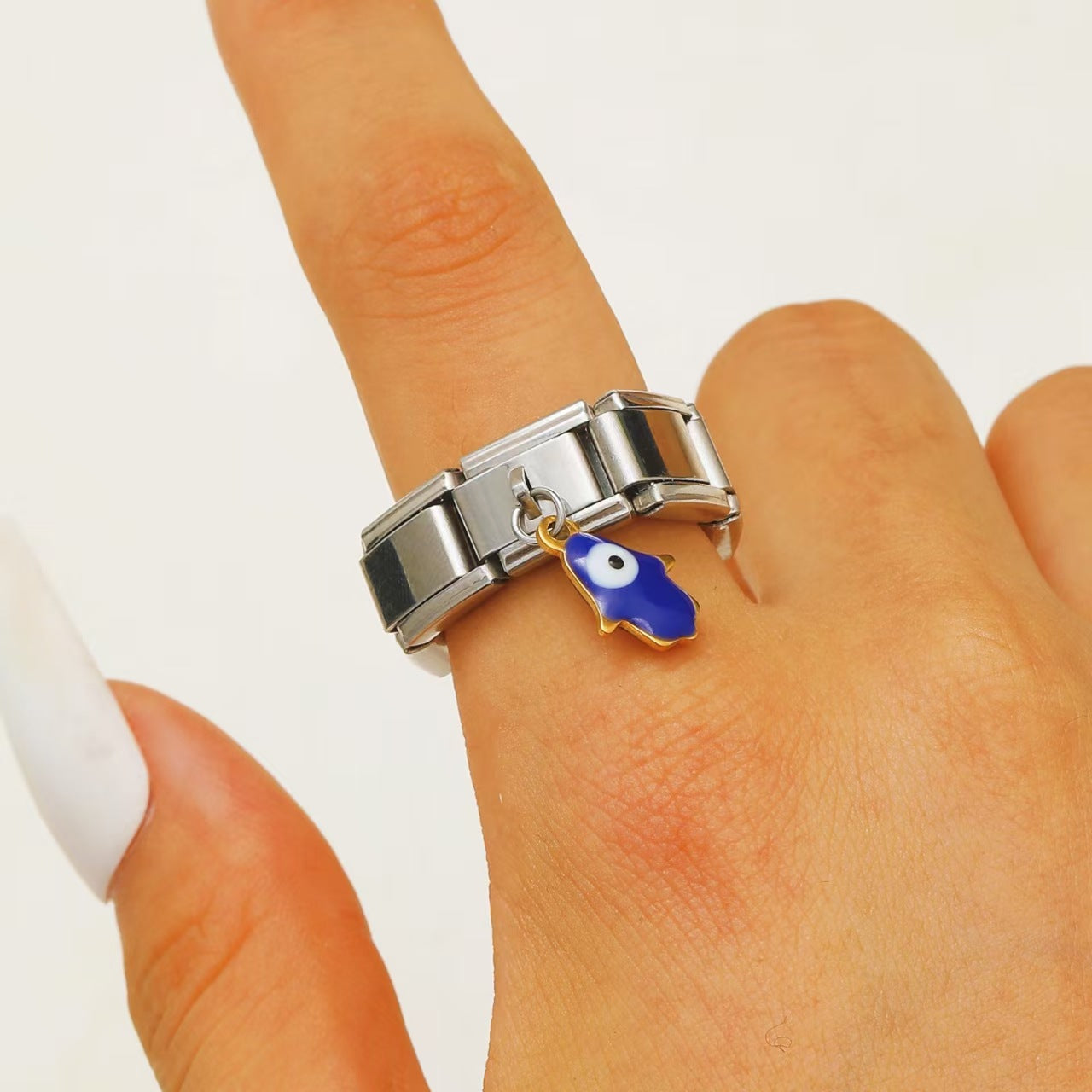 Wholesale Oil dripping palm eye ring titanium steel square module ring