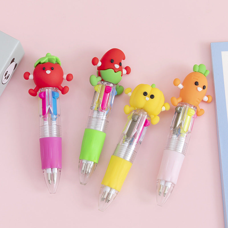 Wholesale Cartoon Cute Four Color Button Colored Plastic Ballpoint Pen
