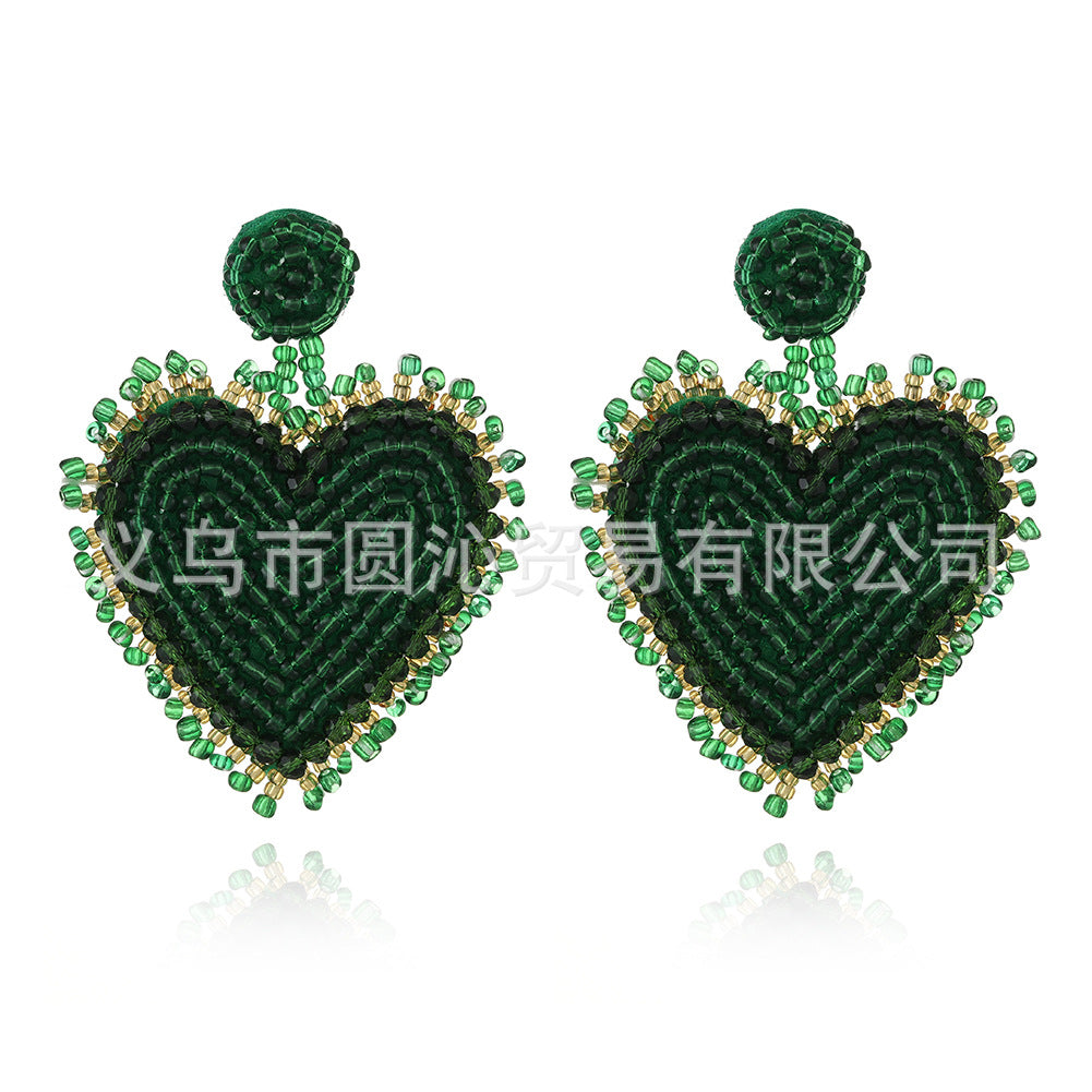 Wholesale San Pa Festival Clover Fabric Rice Bead Festival Hand-sewn Earrings