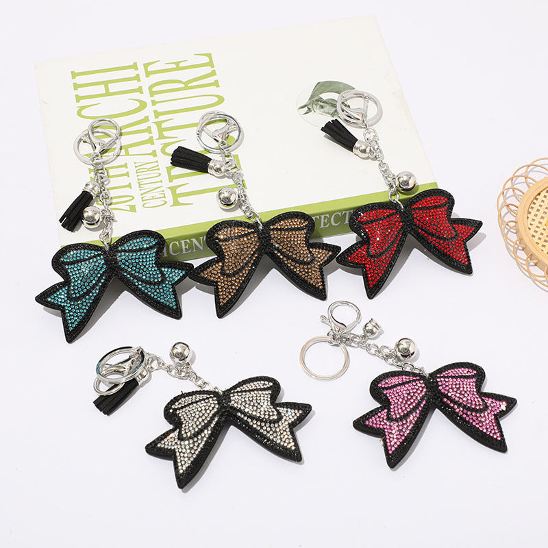 Wholesale 12pcs creative bow rhinestone keychain cute rhinestone bag tassel pendant
