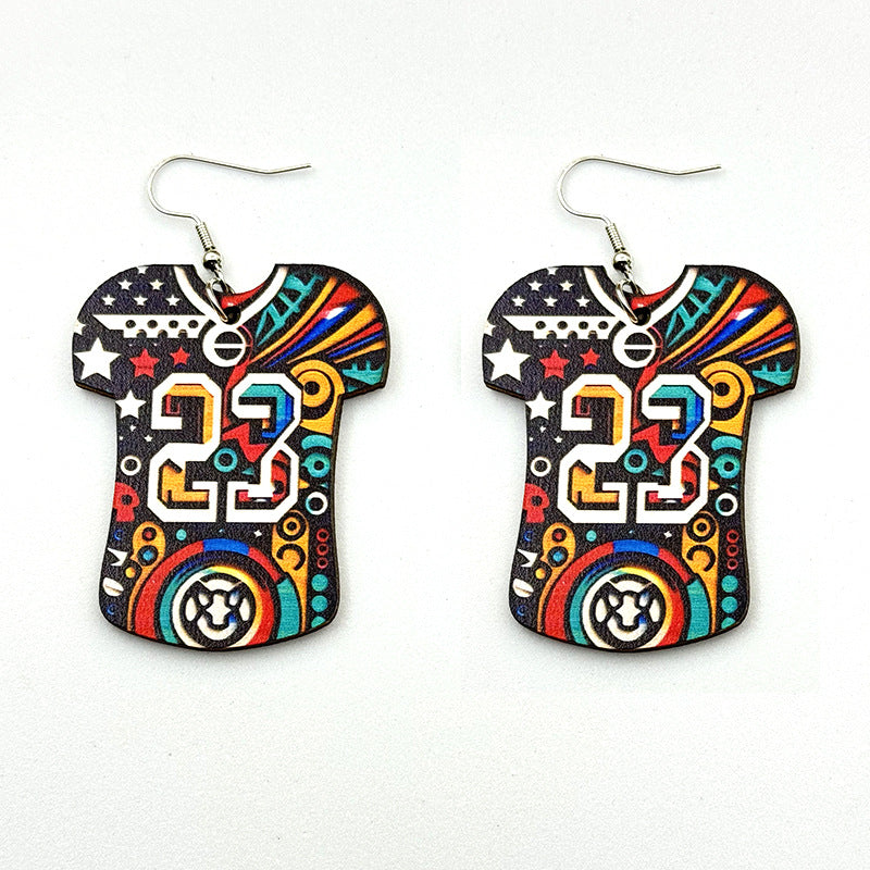 Wholesale Super Bowl Themed Party Women's Holiday Football Jersey Wooden Printed Earrings
