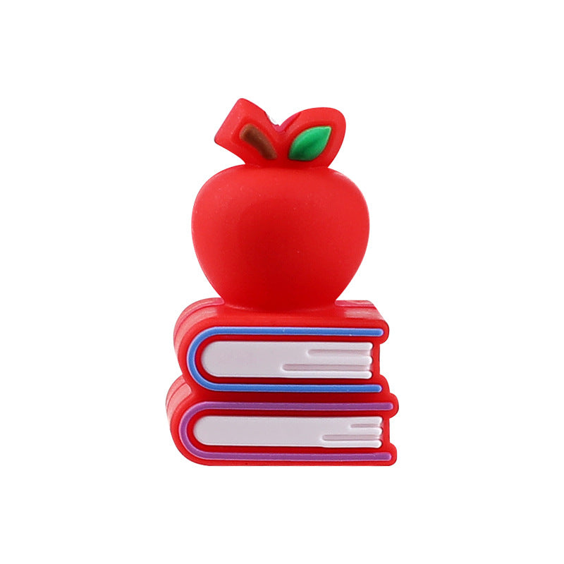 Wholesale 20pcs  Cartoon Apple 3D Silicone Beads Food Grade Molar Loose Beads diy Baby Teeth Anti-drop Chain Beads