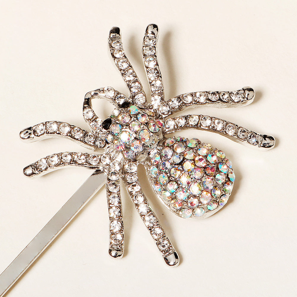 Wholesale Halloween Colorful Rhinestone Spider Alloy Straight Hair Clip